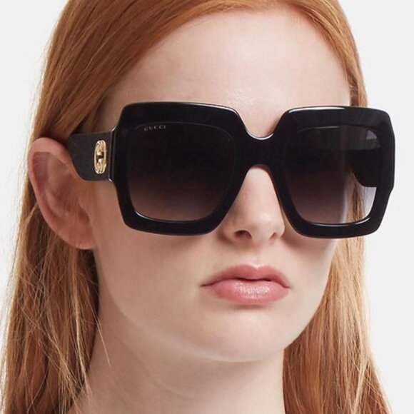 NWT Gucci Square GG0053SN 001 Black/Gold Sunglasses - Picture 10 of 14